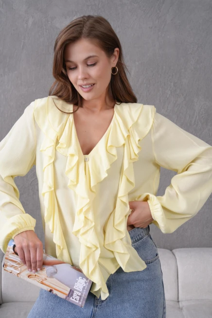 Uzun Kol Kırinkıl Yazlık Dokuma Bluz