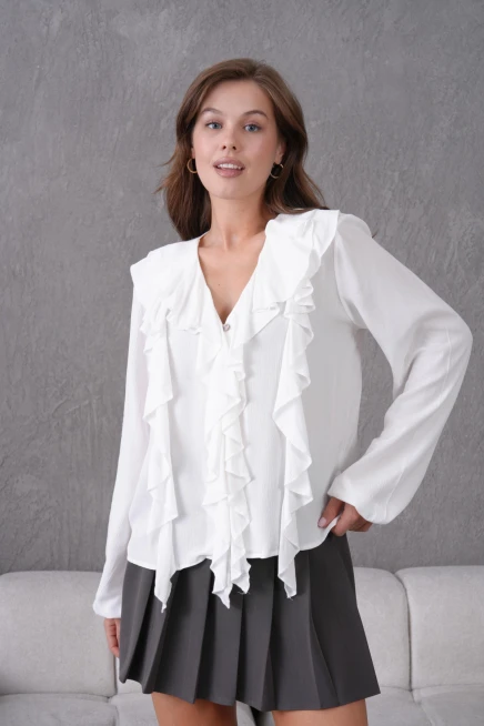 Uzun Kol Kırinkıl Yazlık Dokuma Bluz