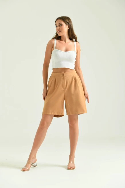 Kadın Vizon Uzun Basic Kumaş Şort