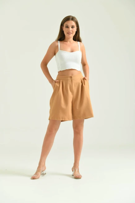 Kadın Vizon Uzun Basic Kumaş Şort