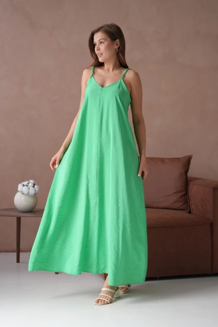 Askılı Yeşil Yazlık Elbise