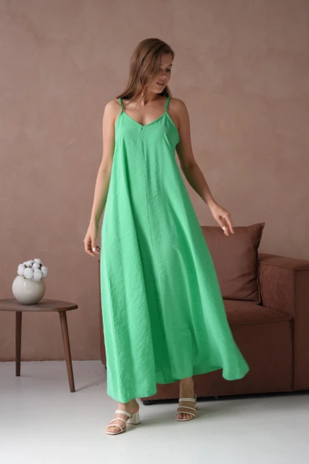 Askılı Yeşil Yazlık Elbise
