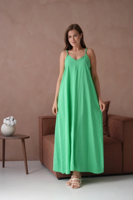 Askılı Yeşil Yazlık Elbise