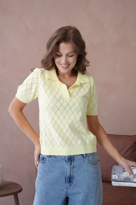 Polo Yaka Ajurlu Kısa Kol Polo Triko Kazak