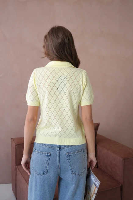 Polo Yaka Ajurlu Kısa Kol Polo Triko Kazak