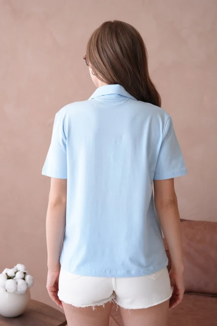 Polo Yaka Kısa Kol Düğmeli Basic T-Shirt