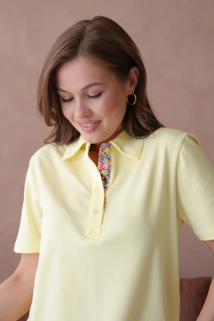 Polo Yaka Kısa Kol Düğmeli Basic T-Shirt