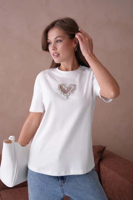 Taş Aksesuar Detaylı Kısa Kol Basic T-Shirt