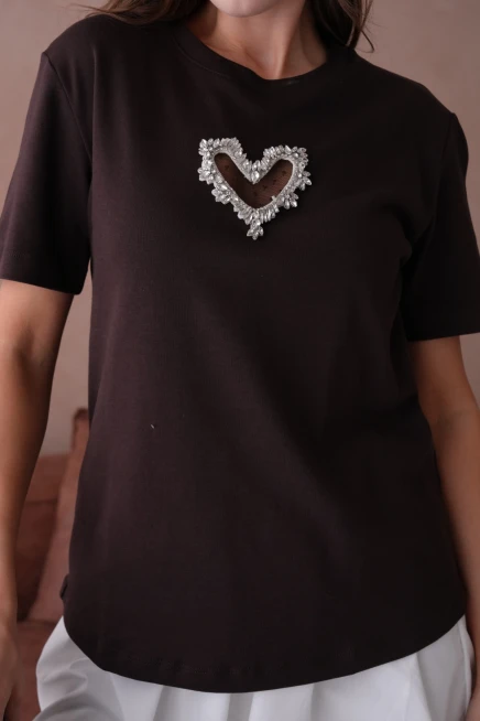 Taş Aksesuar Detaylı Kısa Kol Basic T-Shirt