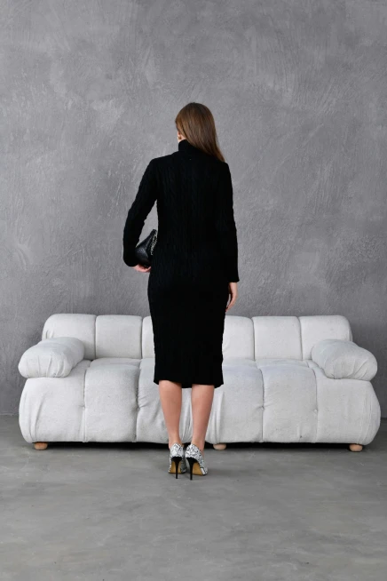 Kadın Balıkçı Yaka Örgü Detay Kışlık Triko Kelbise