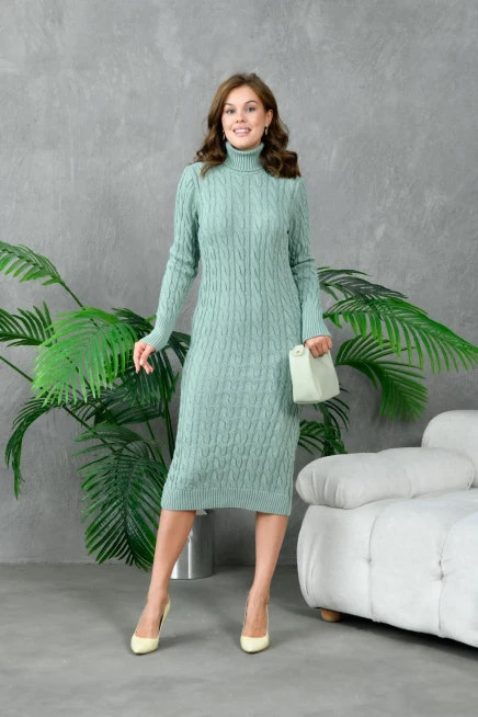 Kadın Balıkçı Yaka Örgü Detay Kışlık Triko Kelbise