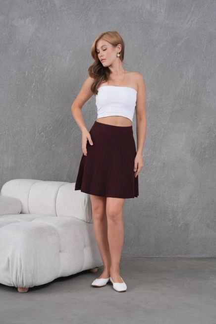 Kadın Beli Ribanalı Kısa Triko Etek