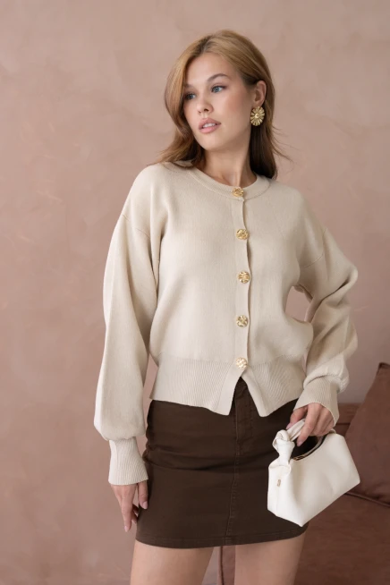 Kadın Bisiklet Yaka Düğme Detaylı Triko Hırka