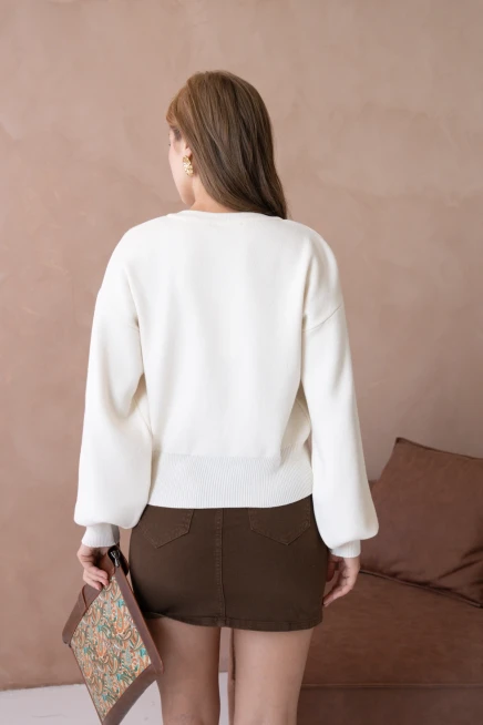 Kadın Bisiklet Yaka Düğme Detaylı Triko Hırka