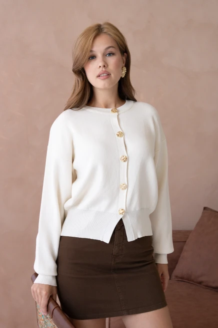 Kadın Bisiklet Yaka Düğme Detaylı Triko Hırka