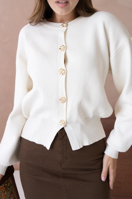 Kadın Bisiklet Yaka Düğme Detaylı Triko Hırka