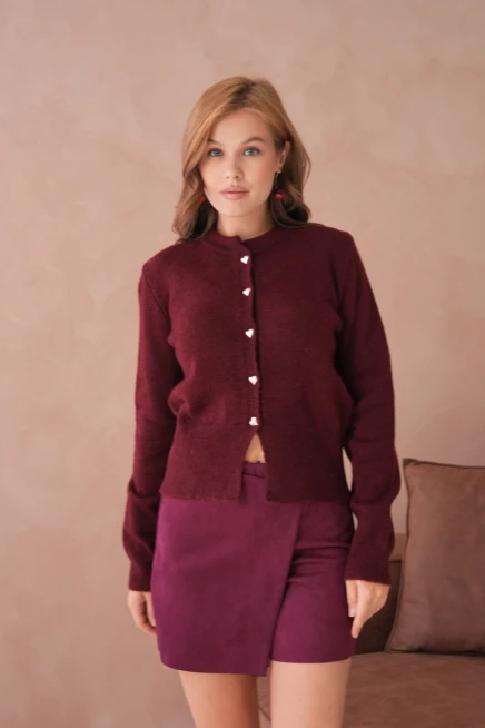 Kadın Bisiklet Yaka Düğme Detaylı Triko Hırka