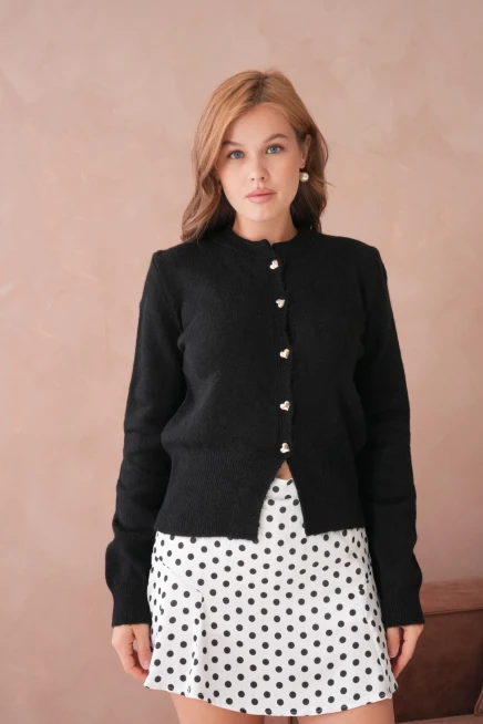 Kadın Bisiklet Yaka Düğme Detaylı Triko Hırka