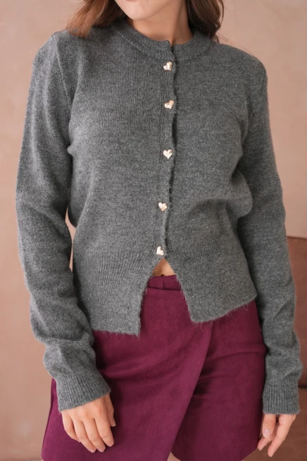 Kadın Bisiklet Yaka Düğme Detaylı Triko Hırka