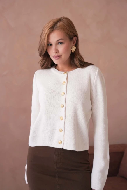 Kadın Bisiklet Yaka Düğme Detaylı Triko Hırka