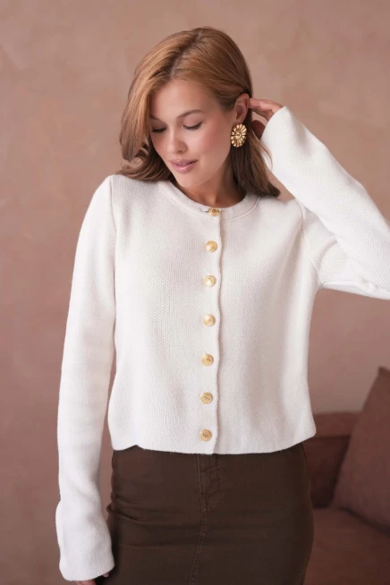 Kadın Bisiklet Yaka Düğme Detaylı Triko Hırka