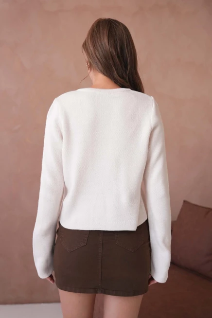 Kadın Bisiklet Yaka Düğme Detaylı Triko Hırka