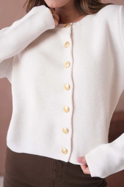 Kadın Bisiklet Yaka Düğme Detaylı Triko Hırka