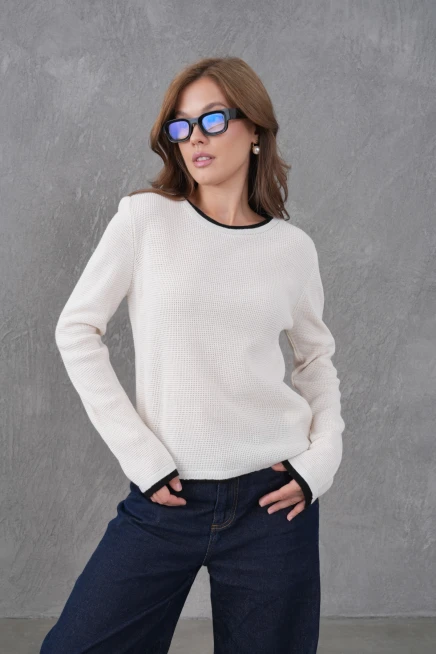 Kadın Bisiklet Yaka Garni Detay Triko Kazak