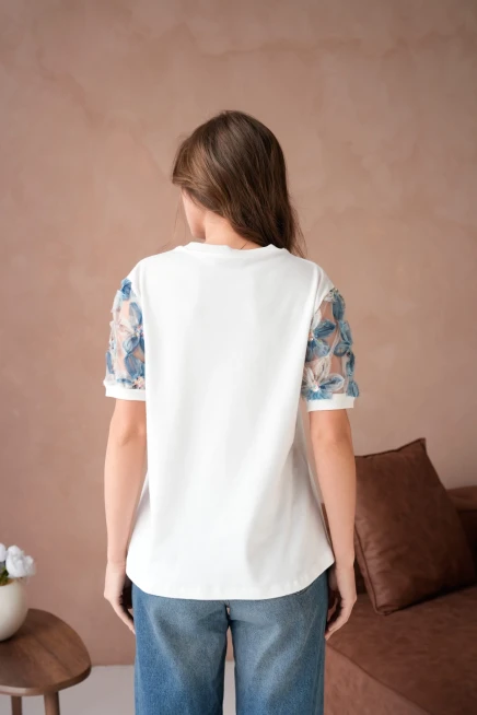 Tül Detaylı Basic T-Shirt