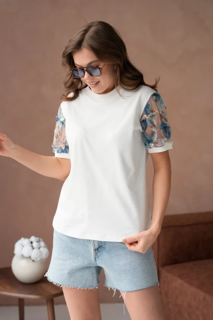 Tül Detaylı Basic T-Shirt