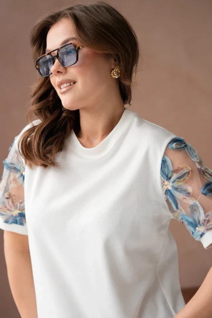 Tül Detaylı Basic T-Shirt