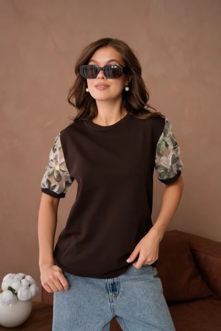 Tül Detaylı Basic T-Shirt