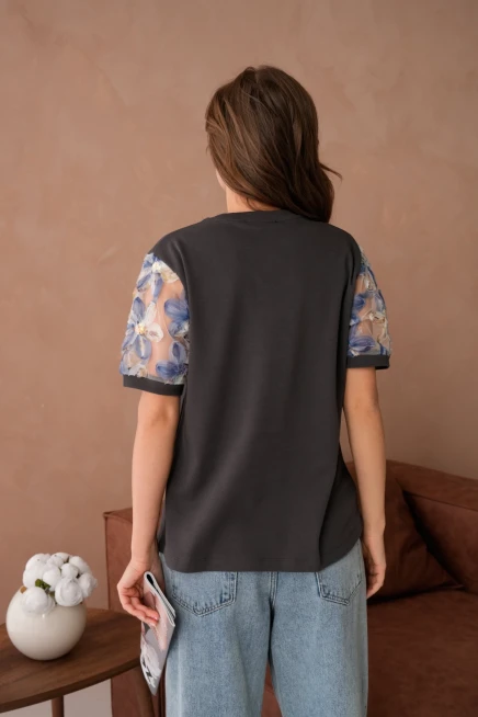 Tül Detaylı Basic T-Shirt