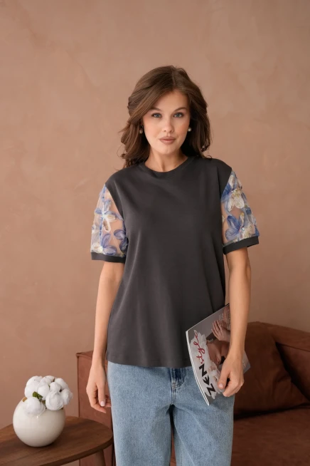 Tül Detaylı Basic T-Shirt