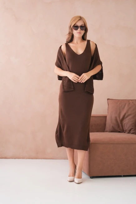 Kadın Geniş Yaka Örgü Detay İkili Triko Takım