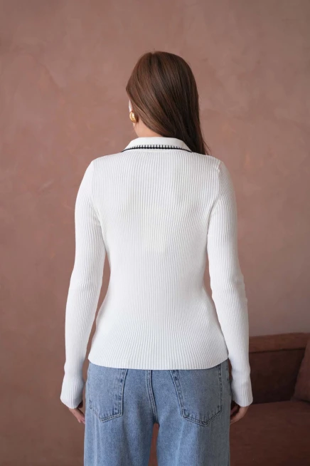 Kadın Polo Yak Agarni Dikişli Kaşkorse Triko Kazak