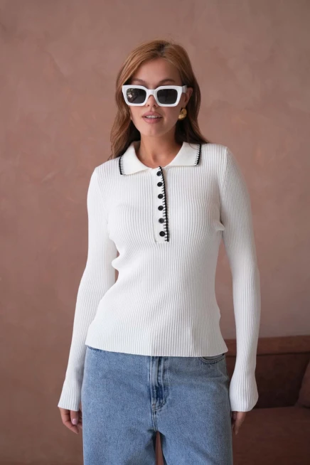 Kadın Polo Yak Agarni Dikişli Kaşkorse Triko Kazak