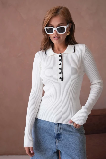 Kadın Polo Yak Agarni Dikişli Kaşkorse Triko Kazak