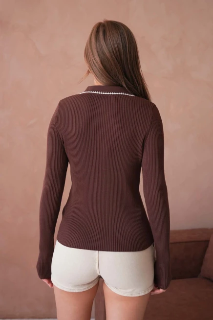 Kadın Polo Yak Agarni Dikişli Kaşkorse Triko Kazak