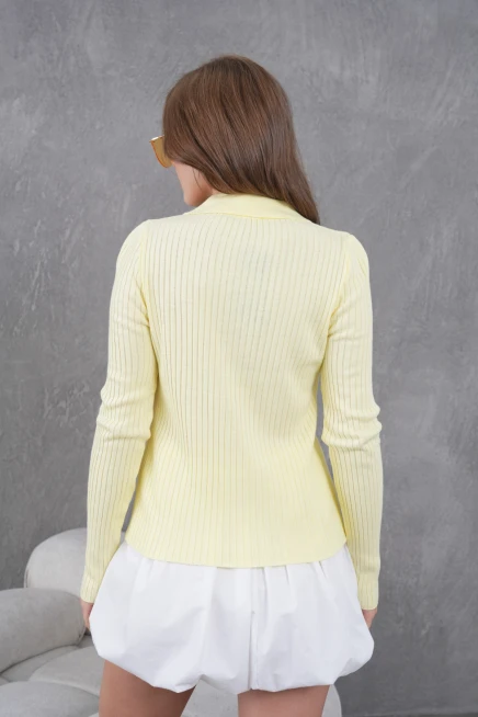 Kadın Polo Yaka Fermuar Detay Kaşkorse Triko Kazak