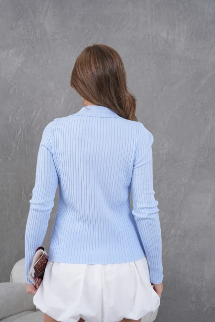 Kadın Polo Yaka Fermuar Detay Kaşkorse Triko Kazak