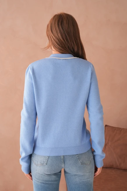 Kadın Polo Yaka Fermuar Detay Triko Kazak