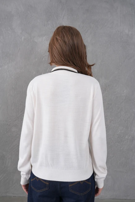 Kadın Polo Yaka Garni Detay Triko Kazak