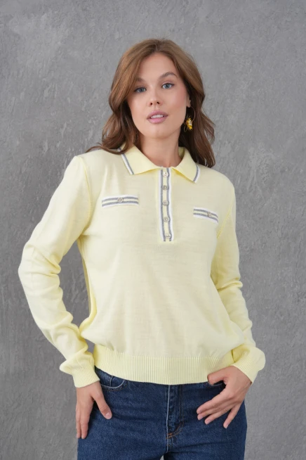 Kadın Polo Yaka Garni Detay Triko Kazak