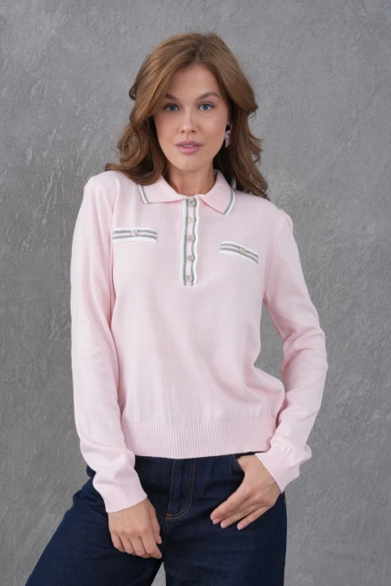 Kadın Polo Yaka Garni Detay Triko Kazak