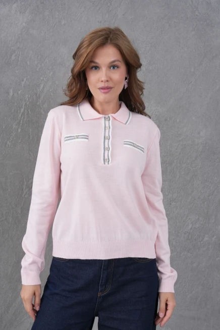 Kadın Polo Yaka Garni Detay Triko Kazak