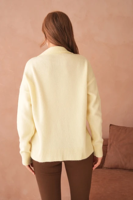 Kadın Polo Yaka Oversize Triko Kazak