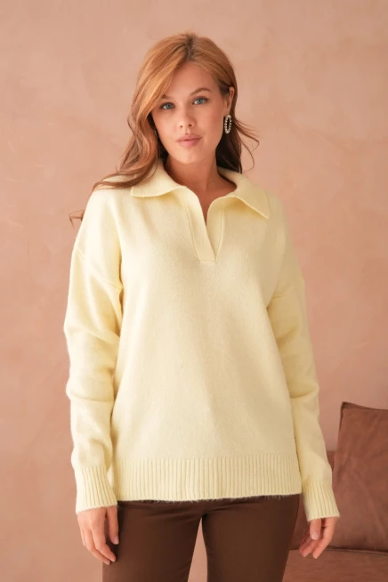 Kadın Polo Yaka Oversize Triko Kazak