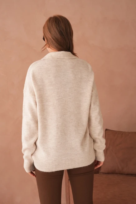 Kadın Polo Yaka Oversize Triko Kazak