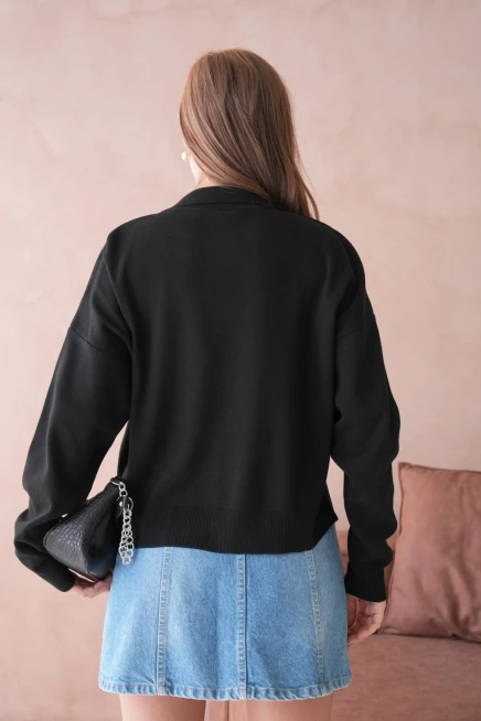 Kadın Polo Yaka Oversize Triko Kazak